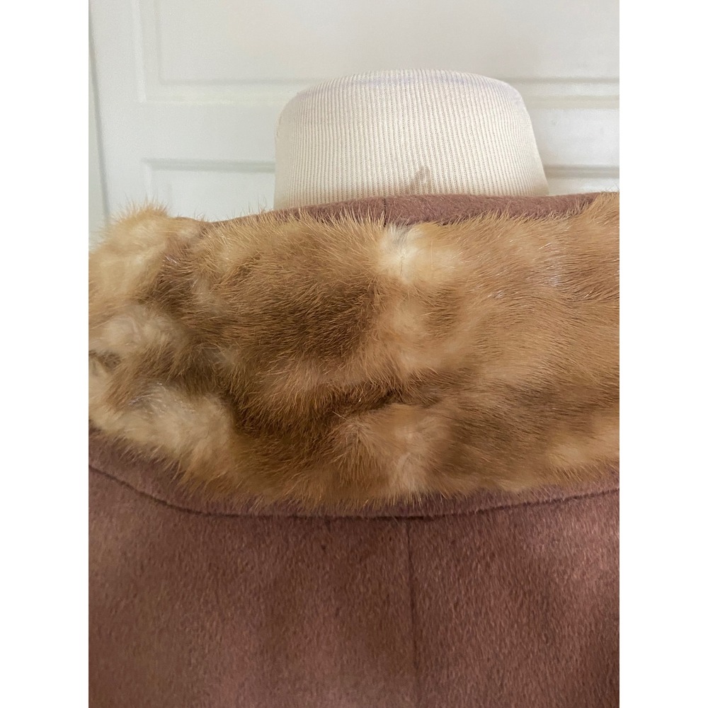 Vtg 50s rothmoor wool Blend Fur Collar Long Coat Brown Button‎ Front Classic - Picture 7 of 11